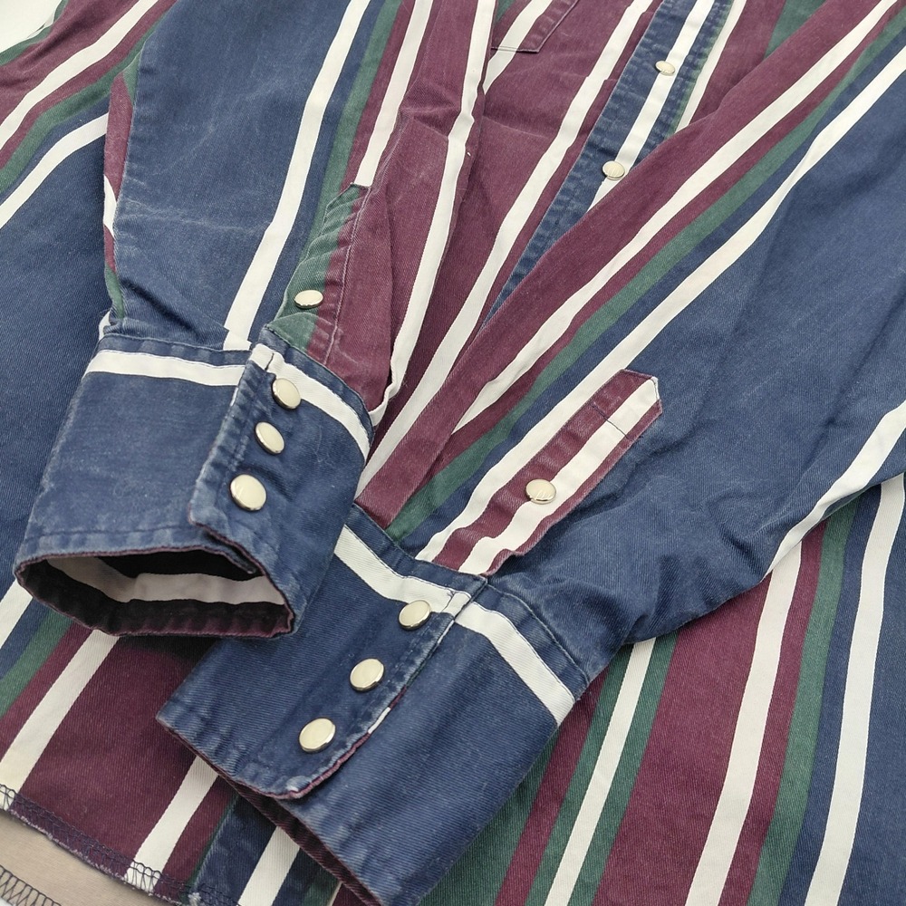 Wrangler Western Shirt Mens 2XL Pearl Snap Long Sleeve Striped Navy 
Brushpopper - Picture 6 of 8